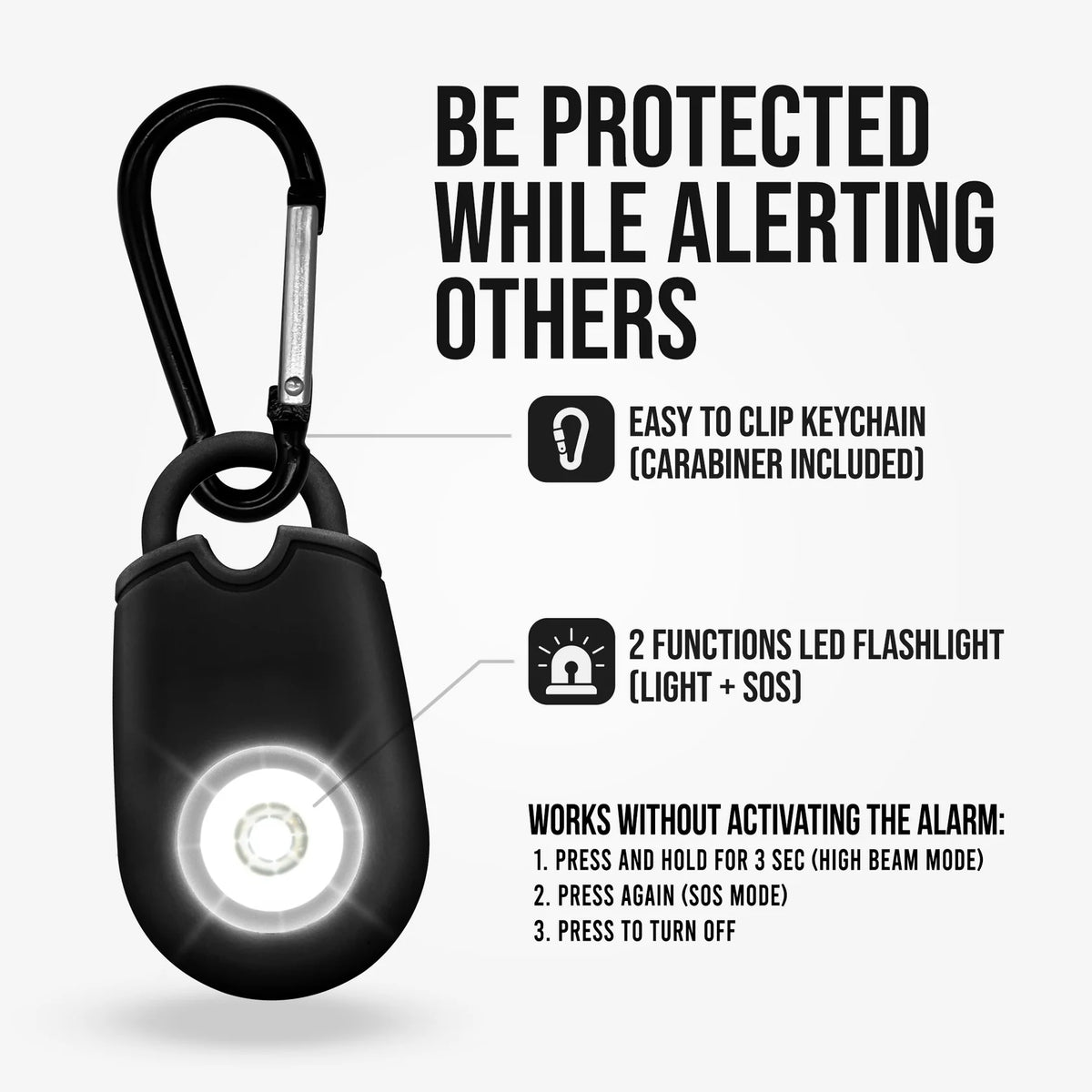 Personal Alarm with Flashlight | 125 dB w/ Carabiner