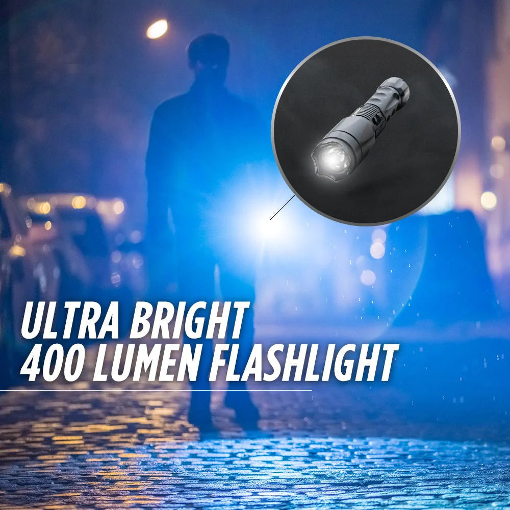 Stun Gun with Flashlight – 400 Lumen w/ Glass Breaker | Katana