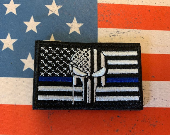 Tactical Patch - US Flag thin blue line w Punisher
